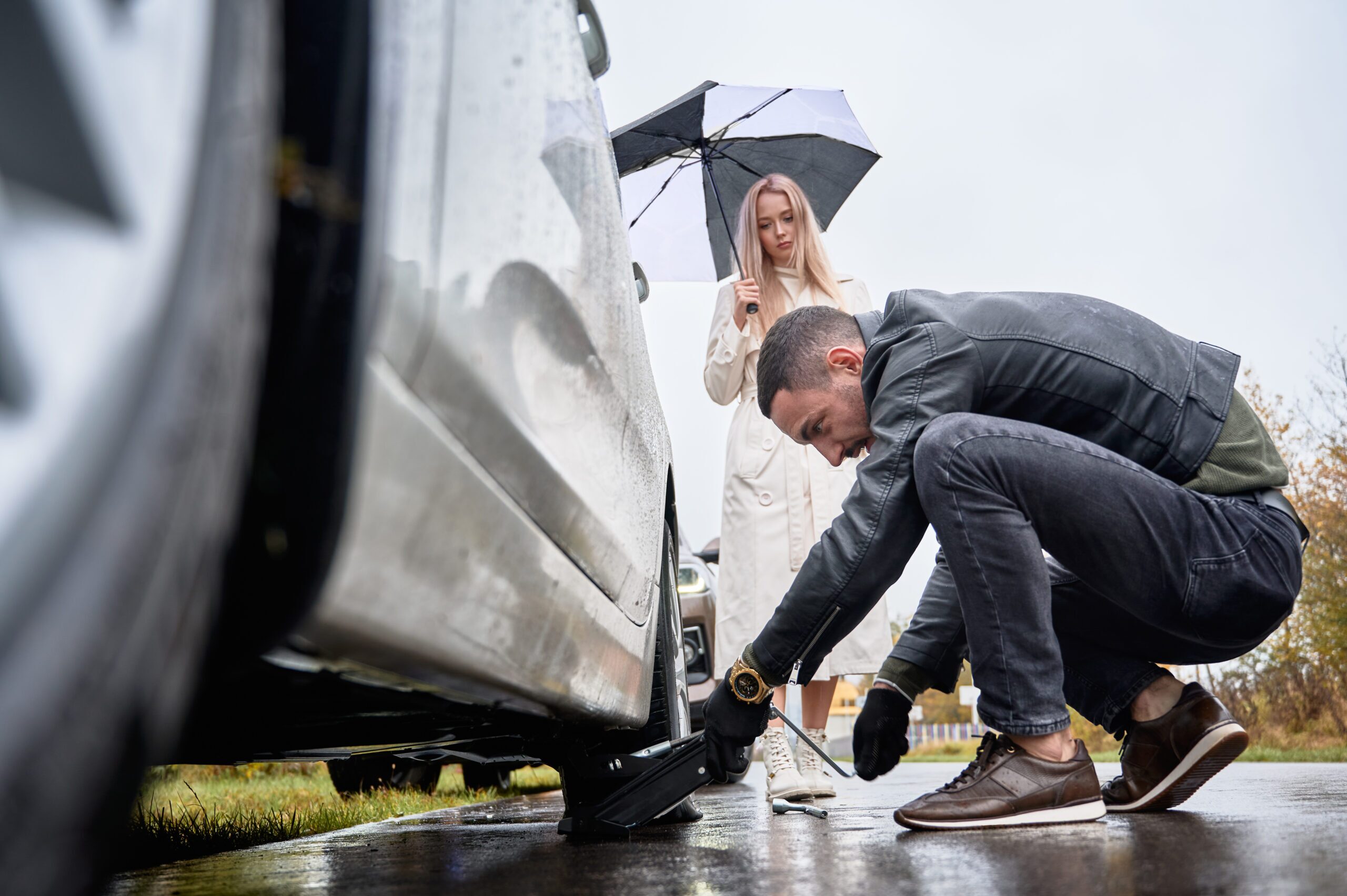 young man helping to woman